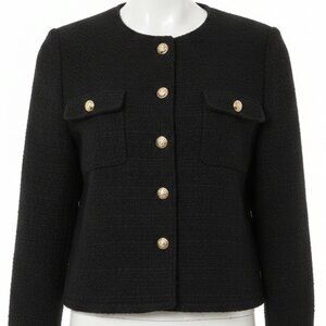 BlackTweed Gold Front Button Jacket Long Sleeves Size 6